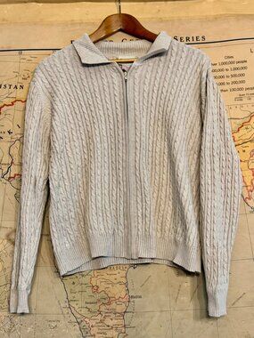 Cream 100% Cotton Cable Knit Zip Cardigan – Boxy Minimalist XL